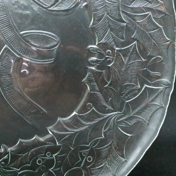 Duralex France Clear Glass Christmas Wreath Bow Holly Serving Platter Plate 13" - Picture 3 of 7